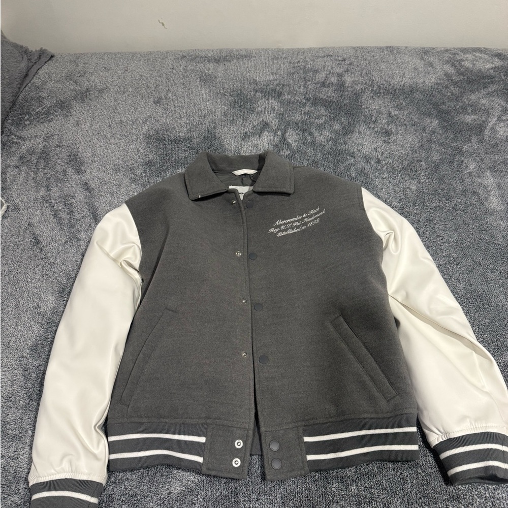 Abercrombie Kids Gray and White Varsity Jacket
